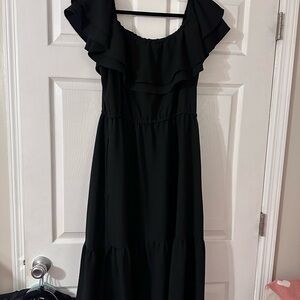 Black Off the Shoulder Maxi Dress with Flutter Sleeves